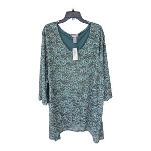 Catherines Tunic Lace Top 5X Plus Embroidered Lined Women New Teal